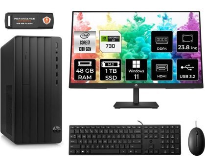 HP Pro Tower 290 G9 T2X2ESMNT3443 Harici GeForce RTX 3060 Ti Intel Core i7 13700 48 GB Ram 1 TB SSD Tower Windows 11 Pro 23.8 inç Monitörlü Masaüstü Bilgisayar + PER4 BELLEK