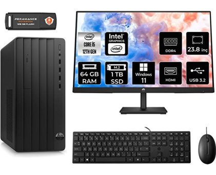 HP Pro Tower 290 G9 6D3A5EAMNT448 Dahili Intel UHD Graphics Intel Core i5 12500 64 GB Ram 1 TB SSD Tower Windows 11 Pro 23.8 inç Monitörlü Masaüstü Bilgisayar + PER4 BELLEK