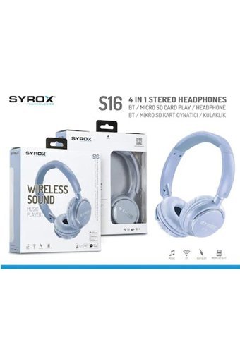Syrox SYROX S16 Bluetooth Kablosuz Kulak Üstü Kulaklık Mavi