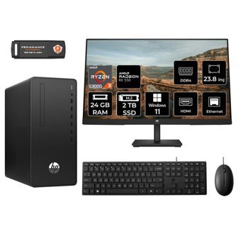 HP 295 G9 6D391EA Harici Radeon RX 550 AMD Ryzen 3 5300G 24 GB Ram 2 TB SSD Tower Windows 11 Home 23.8 inç Monitörlü Masaüstü Bilgisayar
