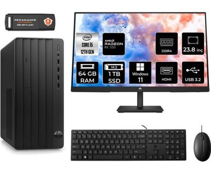 HP Pro Tower 290 G9 6D3A5EAMNT1448 Harici Radeon RX 550 Intel Core i5 12500 64 GB Ram 1 TB SSD Tower Windows 11 Pro 23.8 inç Monitörlü Masaüstü Bilgisayar + PER4 BELLEK