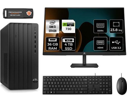 HP Pro Tower 290 G9 8T2X0ESMNT2335 Harici GeForce GT 730 4 GB Intel Core i3 13100 36 GB Ram 4 TB SSD Tower FreeDos 23.8 inç Monitörlü Masaüstü Bilgisayar + PER4 BELLEK