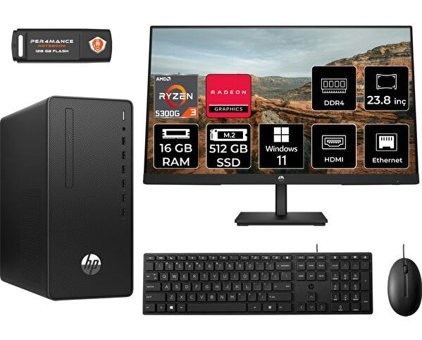 HP 295 G9 6D391EAMNT412 Dahili Radeon Vega 6 AMD Ryzen 3 5300G 16 GB Ram 512 GB SSD Tower Windows 11 Pro 23.8 inç Monitörlü Masaüstü Bilgisayar + PER4 BELLEK