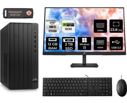 HP Pro Tower 290 G9 6D3A5EAMNT3359 Harici GeForce GT 1030 Intel Core i5 12500 12 GB Ram 2 TB SSD Tower Windows 11 Home 23.8 inç Monitörlü Masaüstü Bilgisayar + PER4 BELLEK