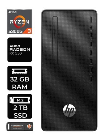 HP 295 G9 6D391EA Harici Radeon RX 550 AMD Ryzen 3 5300G 32 GB Ram 2 TB SSD Tower FreeDos Masaüstü Bilgisayar + PER4 BELLEK