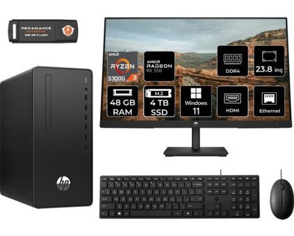 HP 295 G9 6D391EAMNT1395 Harici Radeon RX 550 AMD Ryzen 3 5300G 48 GB Ram 4 TB SSD Tower Windows 11 Home 23.8 inç Monitörlü Masaüstü Bilgisayar + PER4 BELLEK