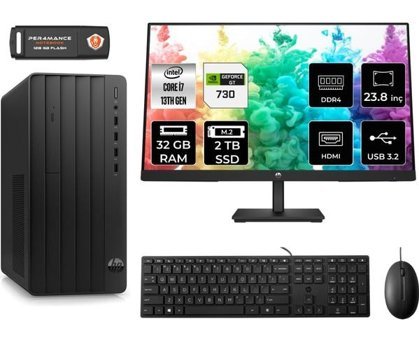 HP Pro Tower 290 G9 8T2X1ESMNT2329 Harici GeForce GT 730 4 GB Intel Core i7 13700 32 GB Ram 2 TB SSD Tower FreeDos 23.8 inç Monitörlü Masaüstü Bilgisayar + PER4 BELLEK