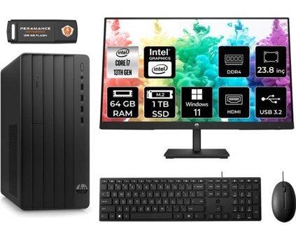 HP Pro Tower 290 G9 8T2X2ESMNT398 Dahili Intel UHD Graphics Intel Core i7 13700 64 GB Ram 1 TB SSD Tower Windows 11 Home 23.8 inç Monitörlü Masaüstü Bilgisayar + PER4 BELLEK