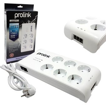 Prolink Pr-Sp06T 3'lü Soket 1.5 metre Kablolu Çiftli 3600 J Akım Korumalı Priz