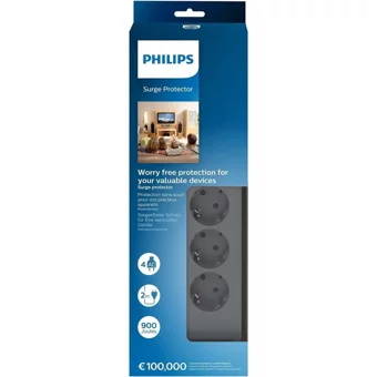 Philips Spn-3140A/62 4'lü Soket 2 metre Kablolu Çiftli 900 J Akım Korumalı Priz