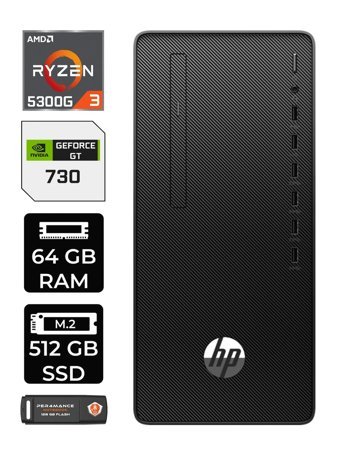 HP 295 G9 6D391EA Harici GeForce GT 730 4 GB AMD Ryzen 3 5300G 64 GB Ram 512 GB SSD Tower Windows 11 Home Masaüstü Bilgisayar + PER4 BELLEK