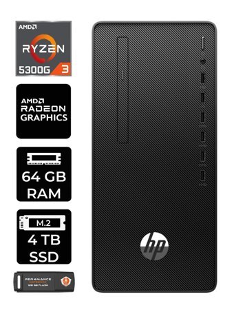 HP 295 G9 6D391EA Dahili Radeon Vega 6 AMD Ryzen 3 5300G 64 GB Ram 4 TB SSD Tower FreeDos Masaüstü Bilgisayar + PER4 BELLEK