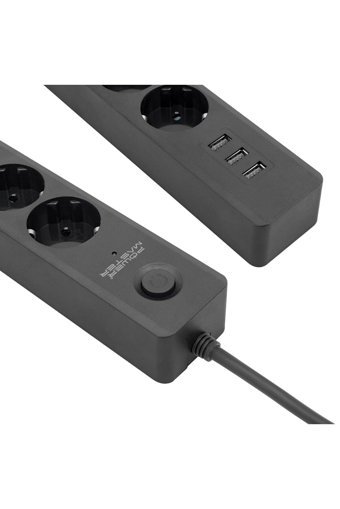 Powermaster Pm-7747 4'lü Soket 1.5 metre 3'lü USB Kablolu Çiftli 2500 J Akım Korumalı Priz