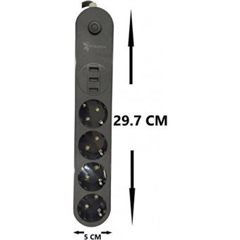 Paoss 4'lü Soket 2 metre 3'lü USB Kablolu Çiftli Akım Korumalı Priz