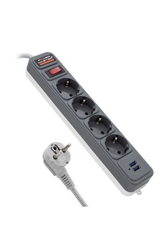 Powermaster Pm-6032 4'lü Soket 2 metre 2'li USB Kablolu Çiftli Akım Korumalı Priz