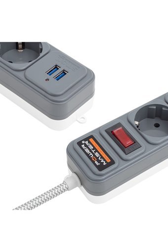 Powermaster Pm-6032 4'lü Soket 2 metre 2'li USB Kablolu Çiftli Akım Korumalı Priz