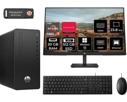 HP 295 G9 6D391EAMNT367 Dahili Radeon Vega 6 AMD Ryzen 3 5300G 20 GB Ram 512 GB SSD Tower Windows 11 Home 23.8 inç Monitörlü Masaüstü Bilgisayar + PER4 BELLEK