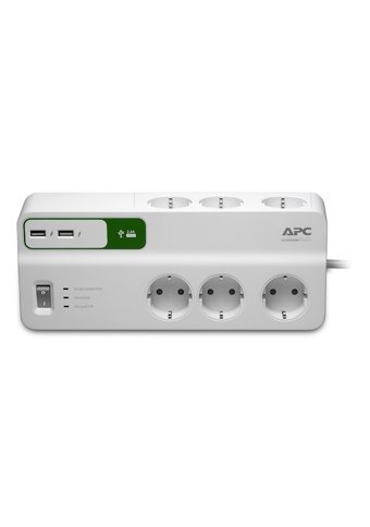 Apc By Schneider Electric Pm6U-Gr 6'lı Soket 2 metre 2'li USB Kablolu Çiftli 1836 J Akım Korumalı Priz