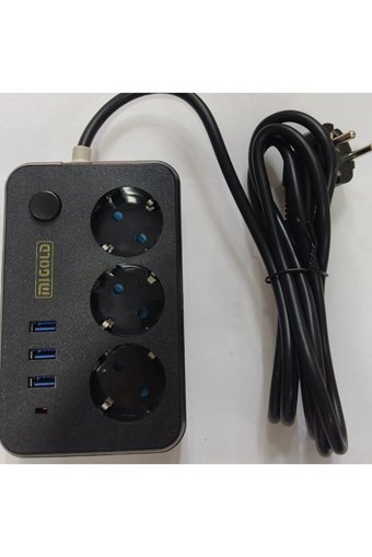 Migold Mg-103 3'lü Soket 2 metre 3'lü USB Kablolu Çiftli Akım Korumalı Priz