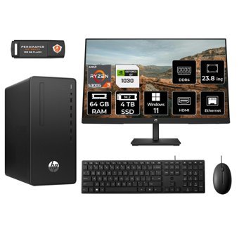 HP 295 G9 6D391EA Harici GeForce GT 730 4 GB AMD Ryzen 3 5300G 64 GB Ram 4 TB SSD Tower Windows 11 Pro 23.8 inç Monitörlü Masaüstü Bilgisayar