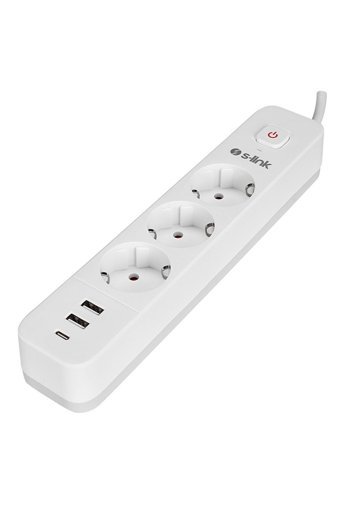 S-Link Spg03Tc 3'lü Soket 1.5 metre 2'li USB Kablolu Tekli Akım Korumalı Priz