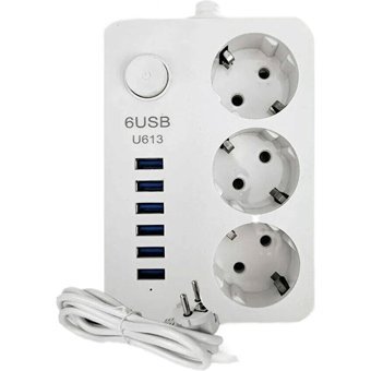 Egonex Cx-U613-W 3'lü Soket 1.6 metre 6'lı USB Kablolu Çiftli Akım Korumalı Priz