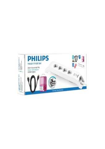 Philips Tvs-5317 4'lü Soket Kablolu Çiftli Akım Korumalı Priz