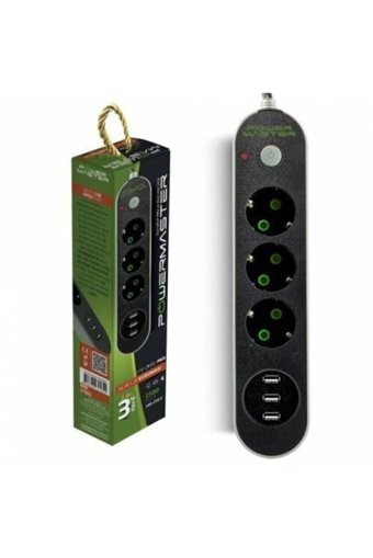 Powermaster 17021 3'lü Soket 2 metre kablosuz Çiftli Akım Korumalı Priz