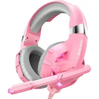 Runmus USB Gürültü Önleyici Mikrofonlu Kablolu Kulak Üstü Kulaklık Pembe