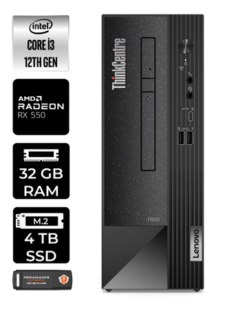 Lenovo NEO 50S 11SX002VTX Harici Radeon RX 550 Intel Core i3 12100 32 GB Ram 4 TB SSD Tower Windows 11 Pro Masaüstü Bilgisayar + PER4 BELLEK