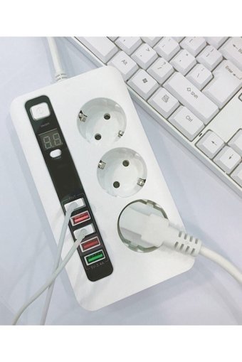 Paleon Bkl-04 3'lü Soket 1.5 metre 5'li USB Kablolu Çiftli Akım Korumalı Priz