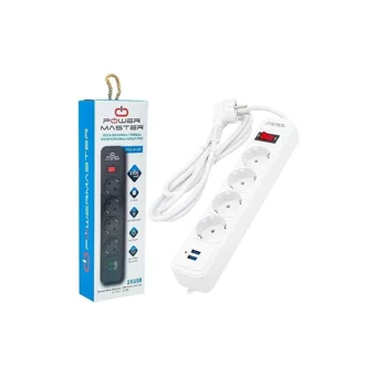 Powermaster 4'lü Soket 2 metre 2'li USB Kablolu Çiftli Akım Korumalı Priz