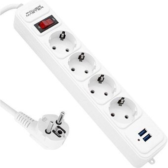 Powermaster 4'lü Soket 2 metre 2'li USB Kablolu Çiftli Akım Korumalı Priz