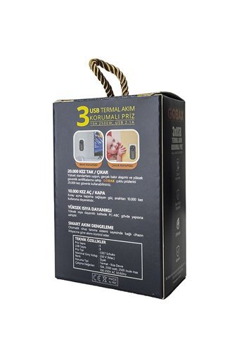Manessa 3'lü Soket 3'lü USB Kablolu Çiftli Akım Korumalı Priz