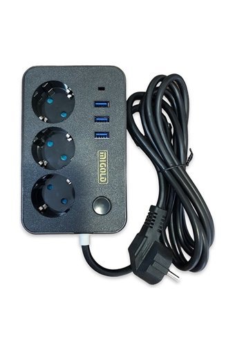 Manessa 3'lü Soket 3'lü USB Kablolu Çiftli Akım Korumalı Priz