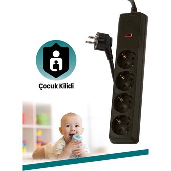 Goldmaster Sp-404 4'lü Soket 3 metre Kablolu Tekli Akım Korumalı Priz