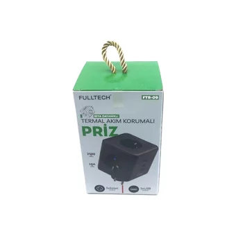 Fulltech Ftr-09 3'lü Soket 3'lü USB Kablosuz Tekli 2500 J Akım Korumalı Priz