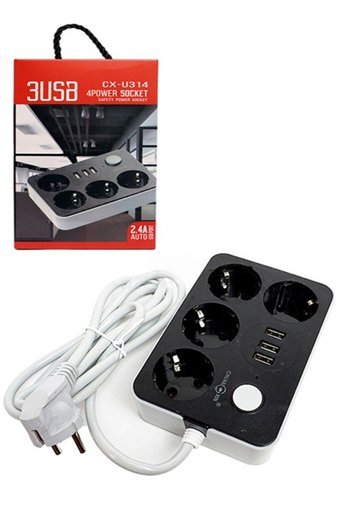 Hyd Tycznorahn168979549060452 4'lü Soket 1 metre 3'lü USB Kablolu Çiftli Akım Korumalı Priz