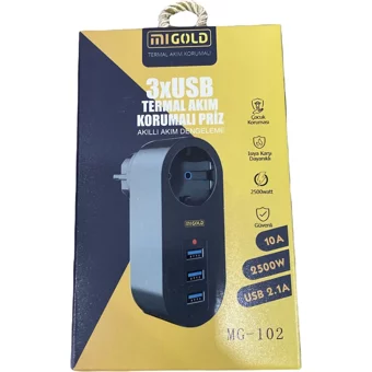 Mi Gold Mg-102 Tekli Soket 3'lü USB Kablosuz Tekli Akım Korumalı Priz