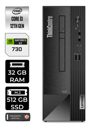 Lenovo NEO 50S 11SX002VTX Harici GeForce GT 730 2 GB Intel Core i3 12100 32 GB Ram 512 GB SSD Tower Windows 11 Home Masaüstü Bilgisayar + PER4 BELLEK