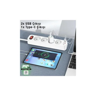 Hoco Ns1 4'lü Soket 1.8 metre 2'li USB Kablolu Çiftli Akım Korumalı Priz