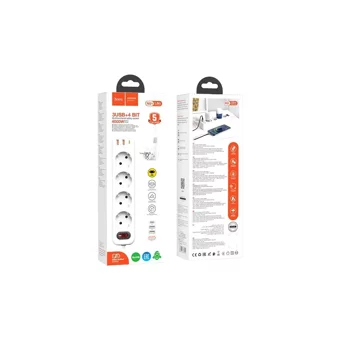 Hoco Ns1 4'lü Soket 1.8 metre 2'li USB Kablolu Çiftli Akım Korumalı Priz