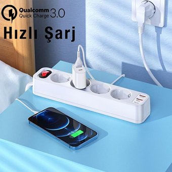 Hoco Ns1 4'lü Soket 1.8 metre 2'li USB Kablolu Çiftli Akım Korumalı Priz