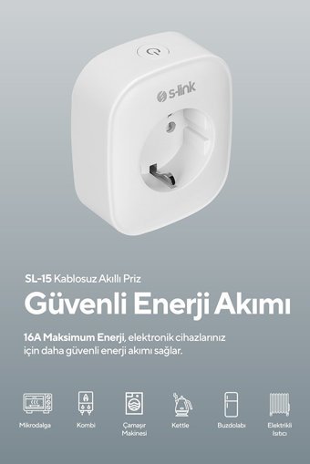 S-Link Sl-15 Tekli Soket Kablosuz Tekli Akım Korumalı Priz