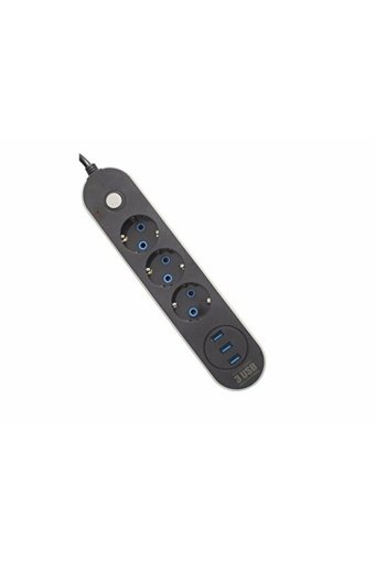Quat Auk006 3'lü Soket 2 metre 3'lü USB Kablolu Çiftli Akım Korumalı Priz