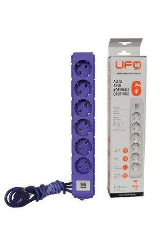 Ufo Electric 60212 6'lı Soket 3 metre Kablolu Tekli Akım Korumalı Priz