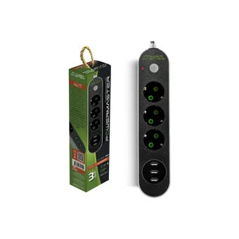 Powermaster Pm-17021 3'lü Soket 2 metre 3'lü USB Kablolu Tekli 177 J Akım Korumalı Priz