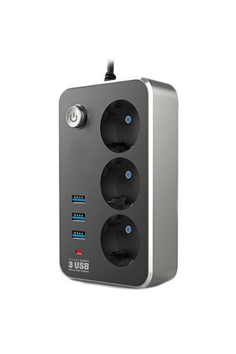 Holly 3'lü Soket 2 metre 3'lü USB Kablolu Çiftli Akım Korumalı Priz