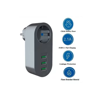 Velliw Tekli Soket 3'lü USB Kablosuz Tekli Akım Korumalı Priz