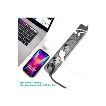 Coverzone Bkl-03 4'lü Soket 2 metre 4'lü USB Kablolu Çiftli Akım Korumalı Priz